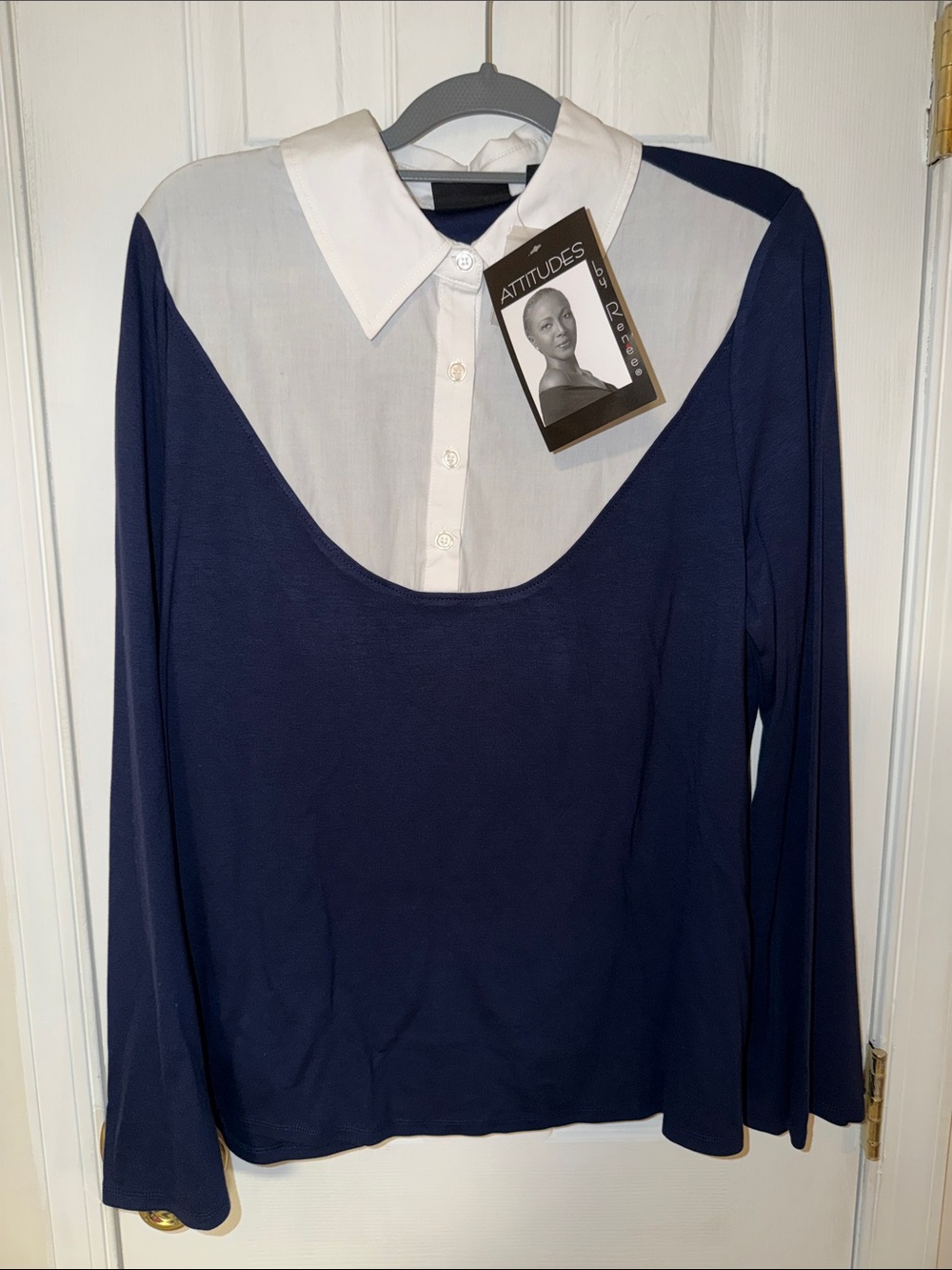 Attitudes by Renee Navy Long Sleeve Layered Collared Top